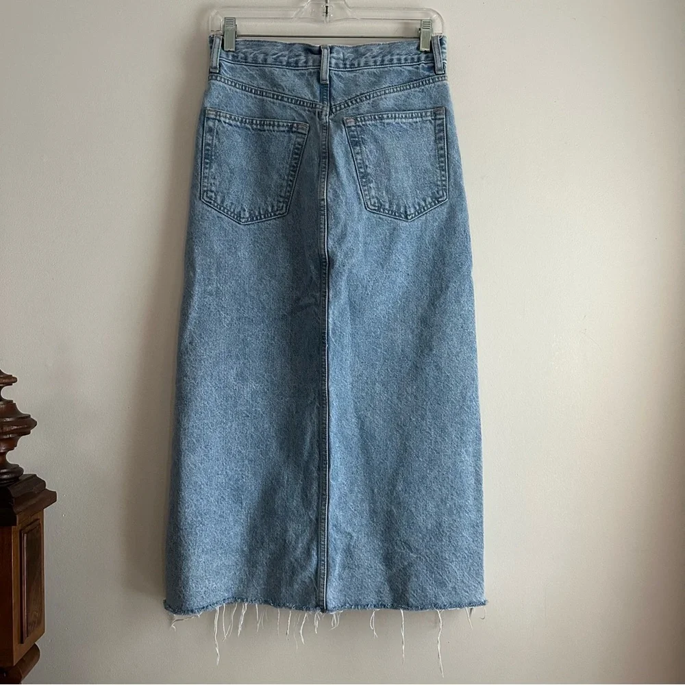 MNG‎ Denim • Front Slit Jean Midi Skirt